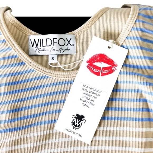 Wildfox Relax Coco Striped Bodysuit Fitted Rib In Sandcastle Beige Small - Picture 5 of 6